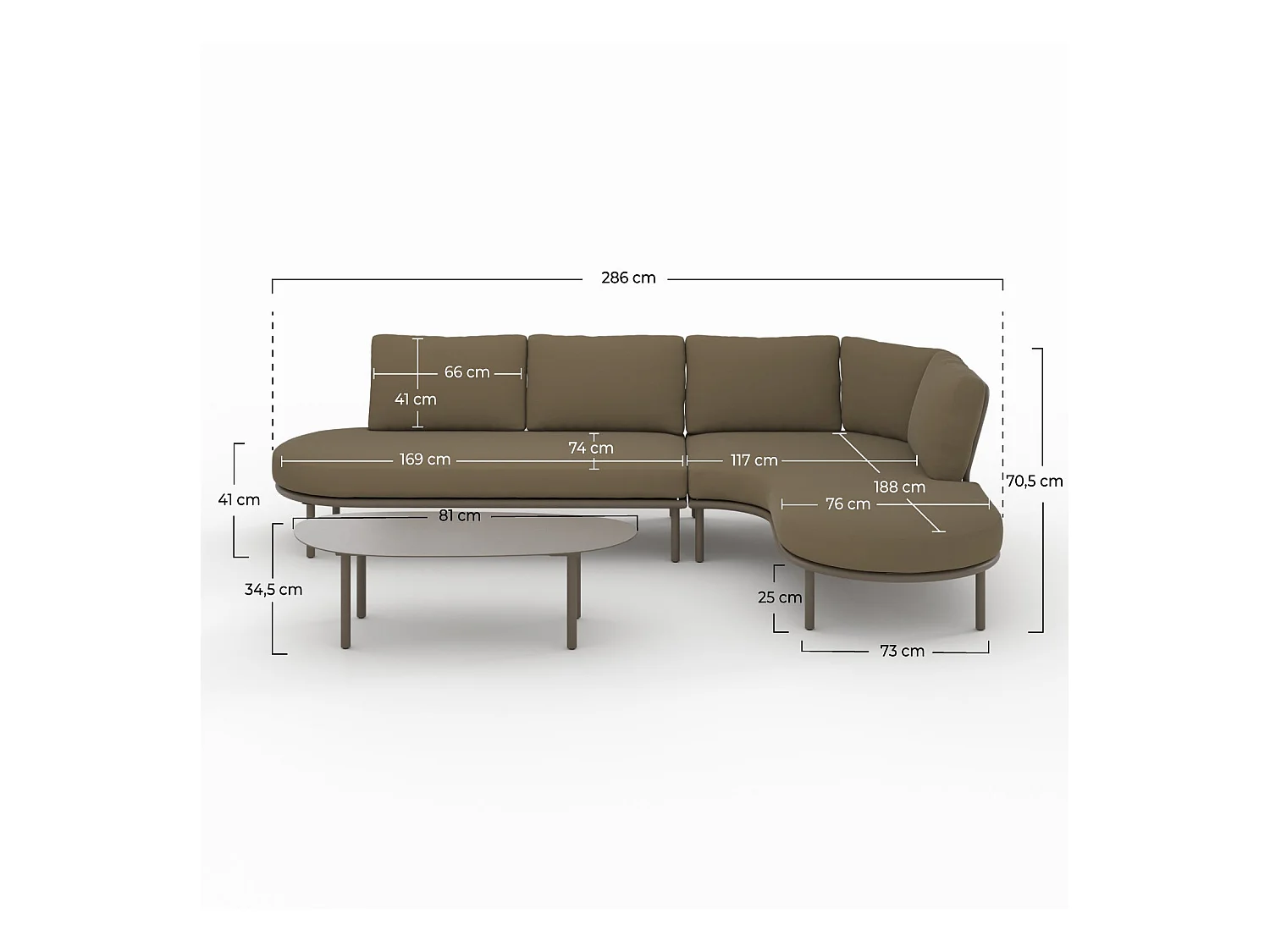 Juego de jardín de 4 personas de metal y tela verde oliva - Amaya