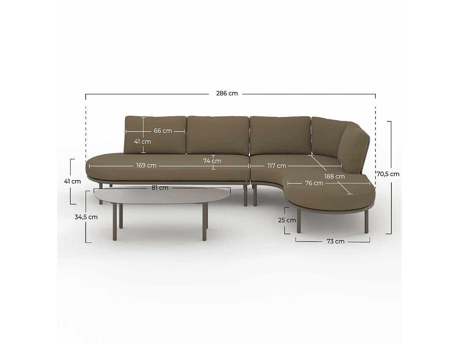 Salon de jardin 4 personnes en métal et tissu - Amaya