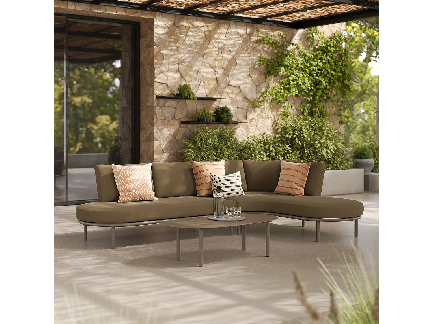 Salon de jardin 4 personnes en métal et tissu - Amaya