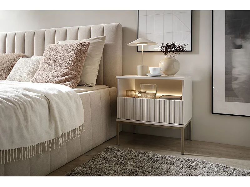 Table de chevet avec LED - 54 cm - grège - TOSENA