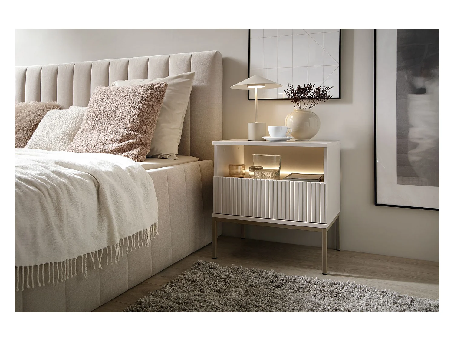 Table de chevet avec LED - 54 cm - grège - TOSENA