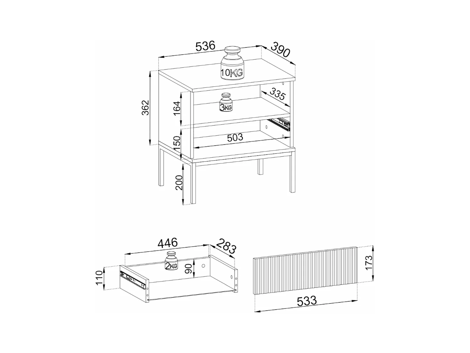 Table de chevet avec LED - 54 cm - grège - TOSENA