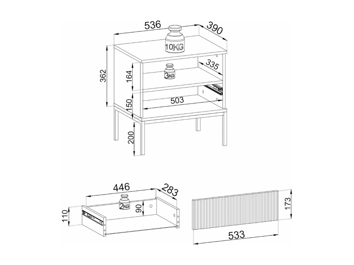 Table de chevet avec LED - 54 cm - grège - TOSENA
