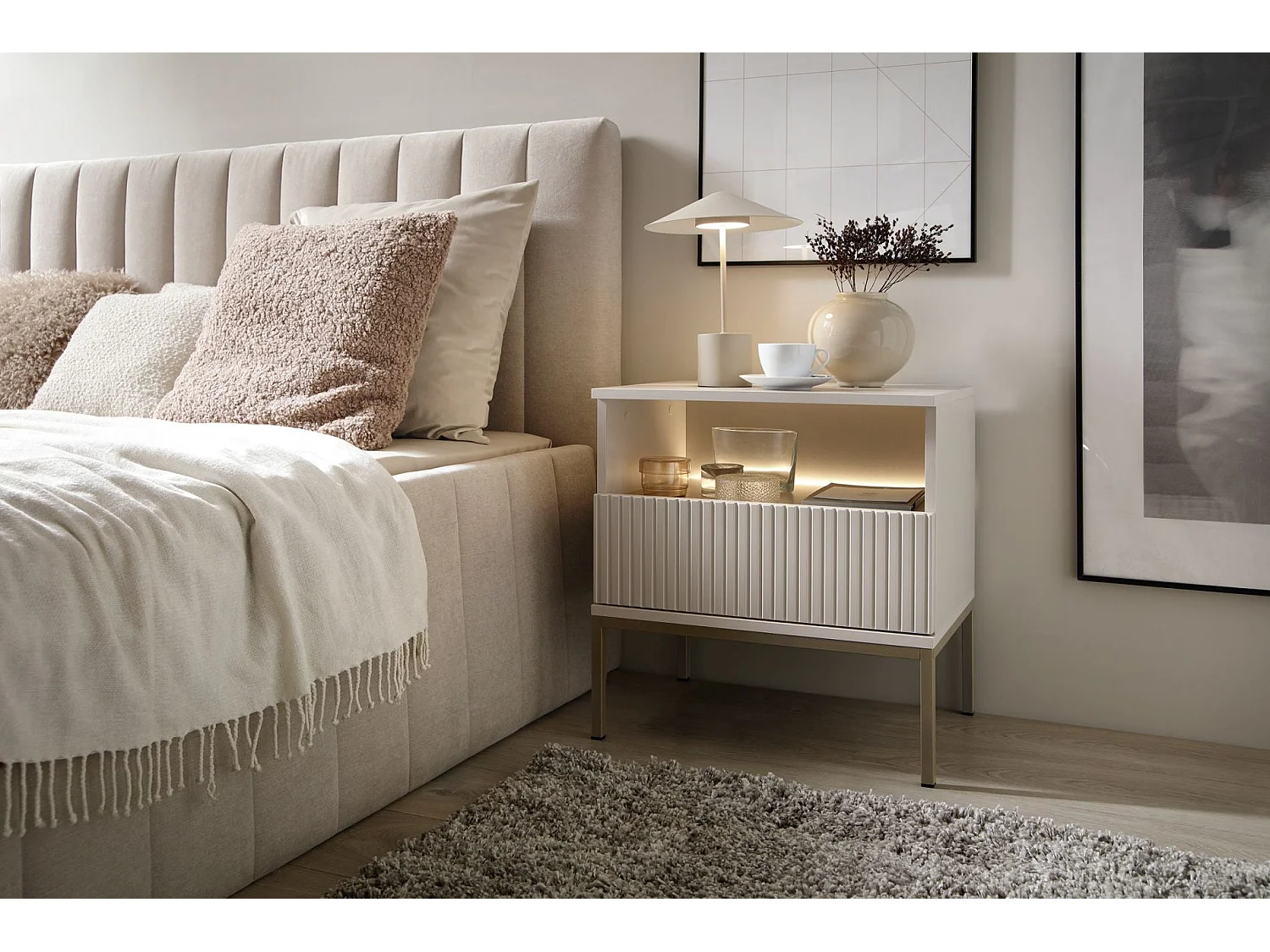 Table de chevet avec LED - 54 cm - grège - TOSENA