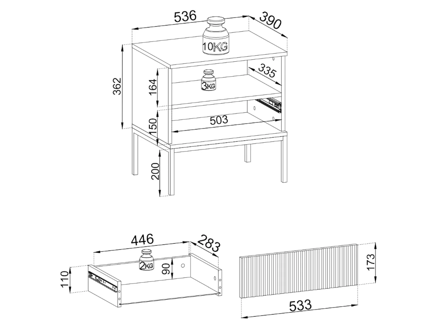 Table de chevet avec LED - 54 cm - grège - TOSENA