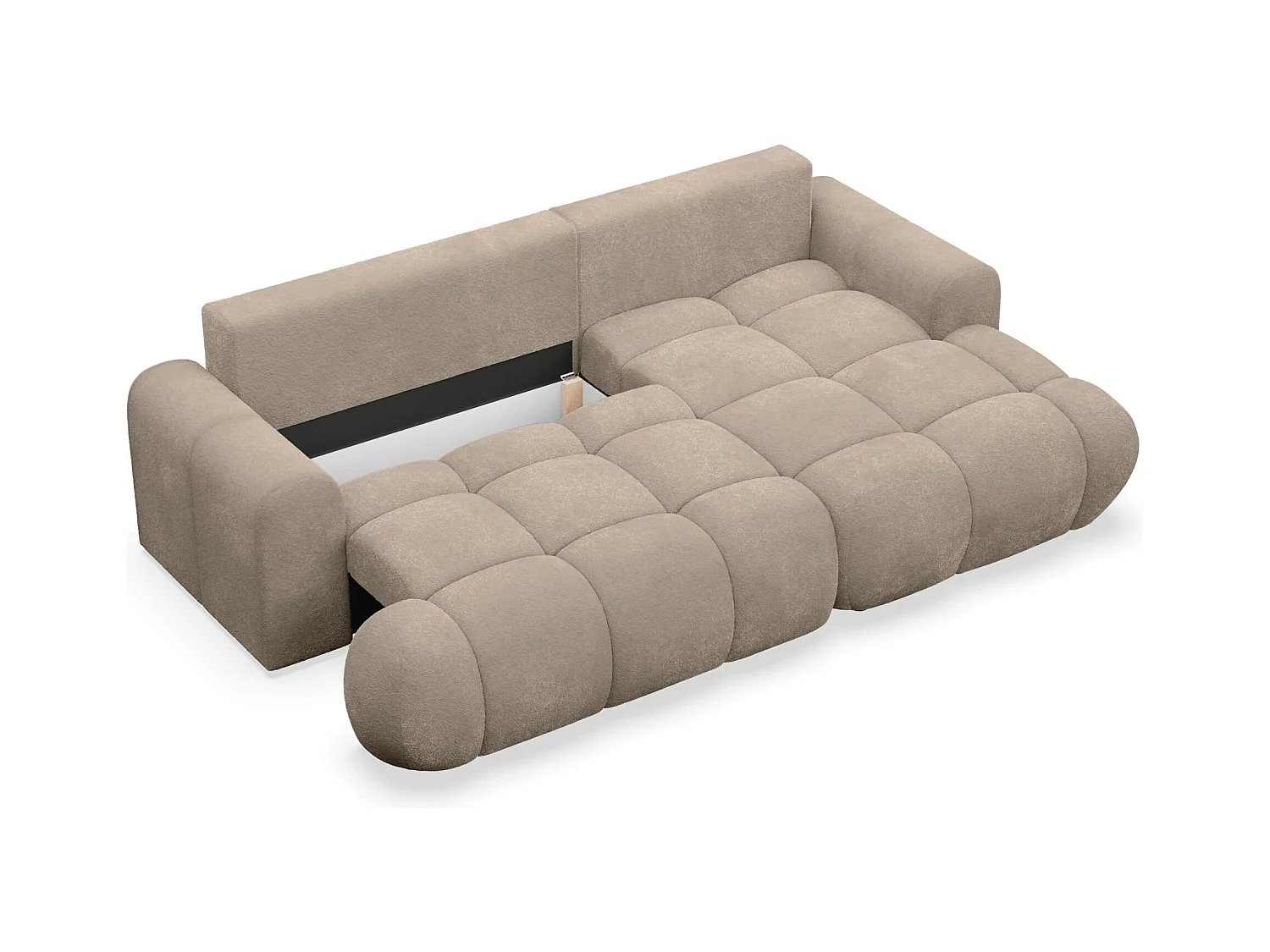 Canapé d'angle convertible - bouclé beige foncé- côté droit - OMBO MINI