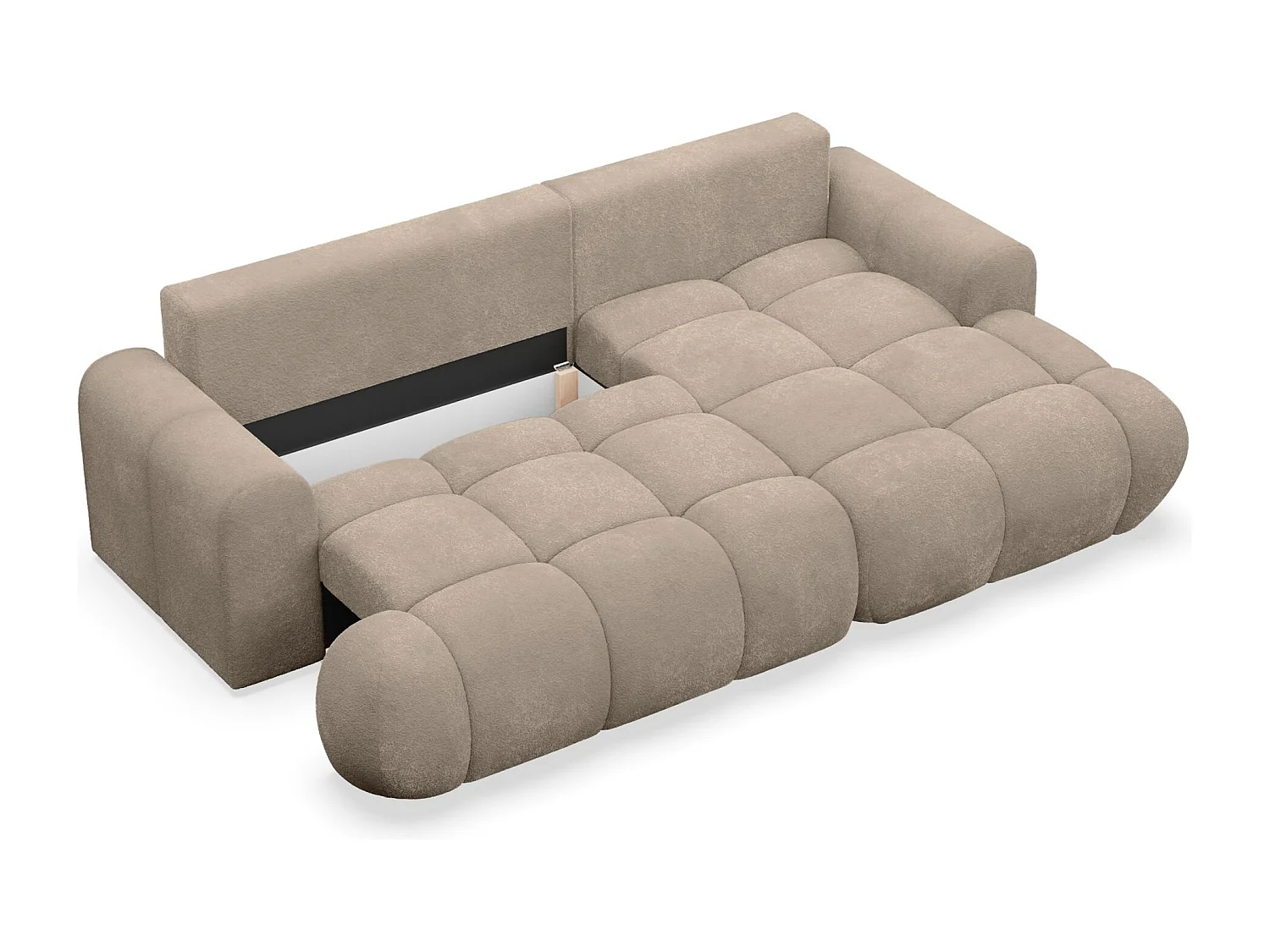 Canapé d'angle convertible - en peluche beige foncé- côté droit - OMBO MINI