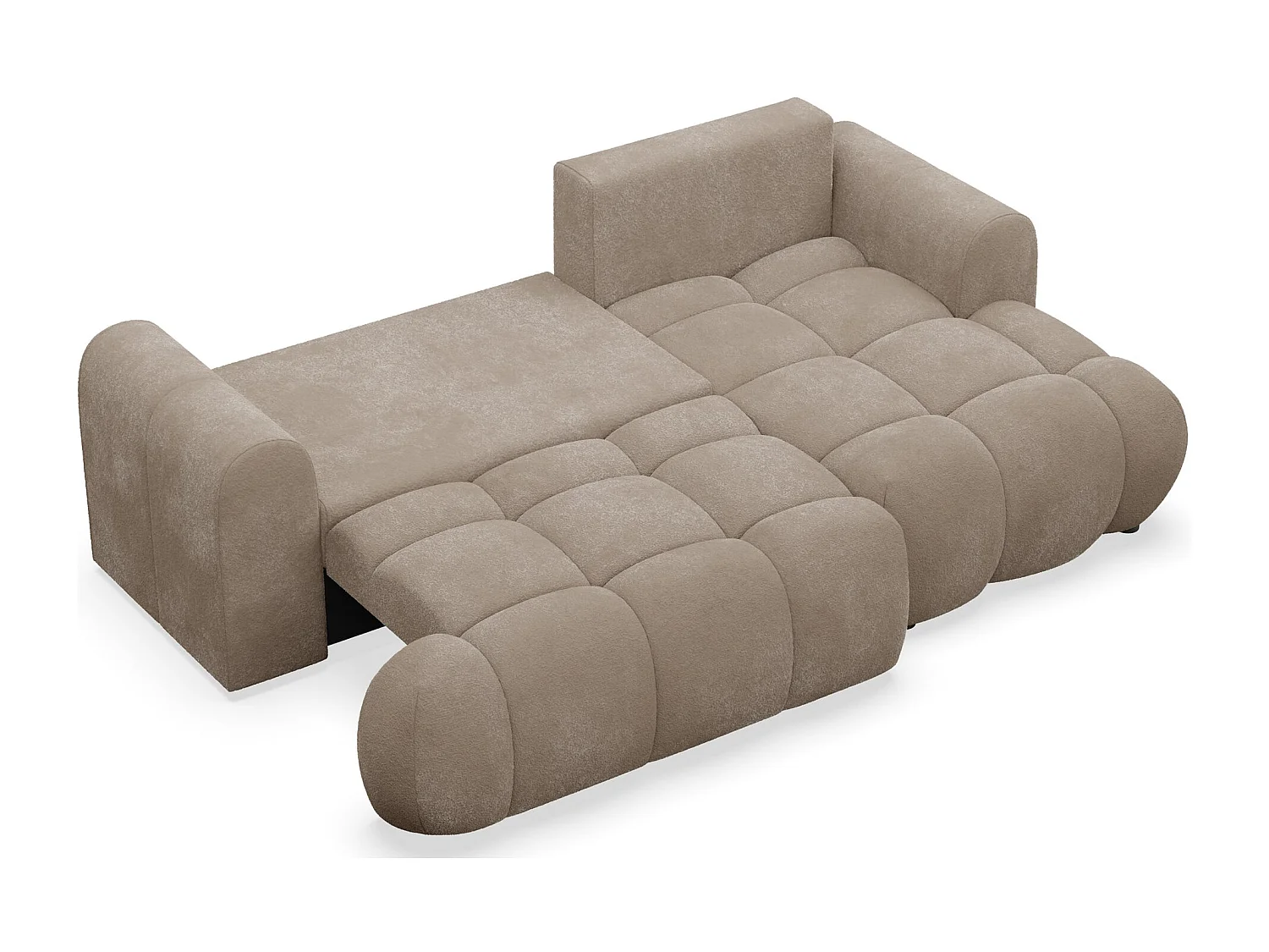 Ecksofa mit Schlaffunktion - Plüsch-Bezug - Dunkelbeige - rechts - OMBO MINI