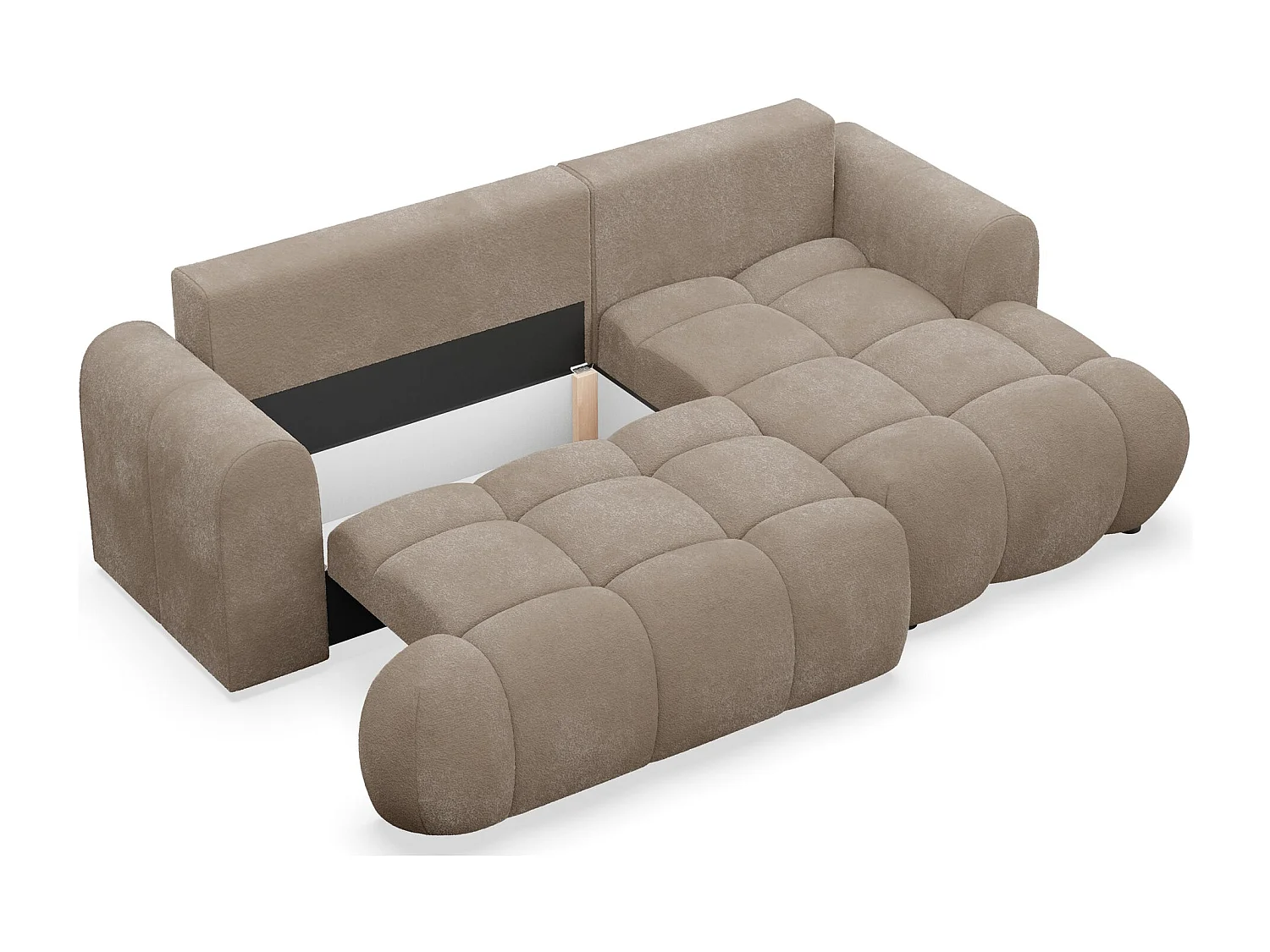 Ecksofa mit Schlaffunktion - Plüsch-Bezug - Dunkelbeige - rechts - OMBO MINI