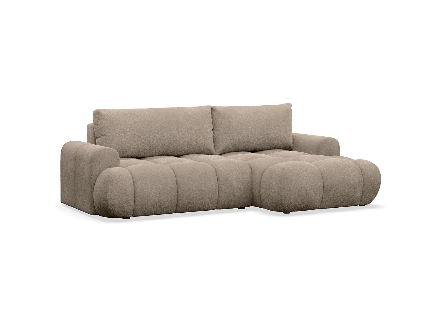 Ecksofa mit Schlaffunktion - Plüsch-Bezug - Dunkelbeige - rechts - OMBO MINI