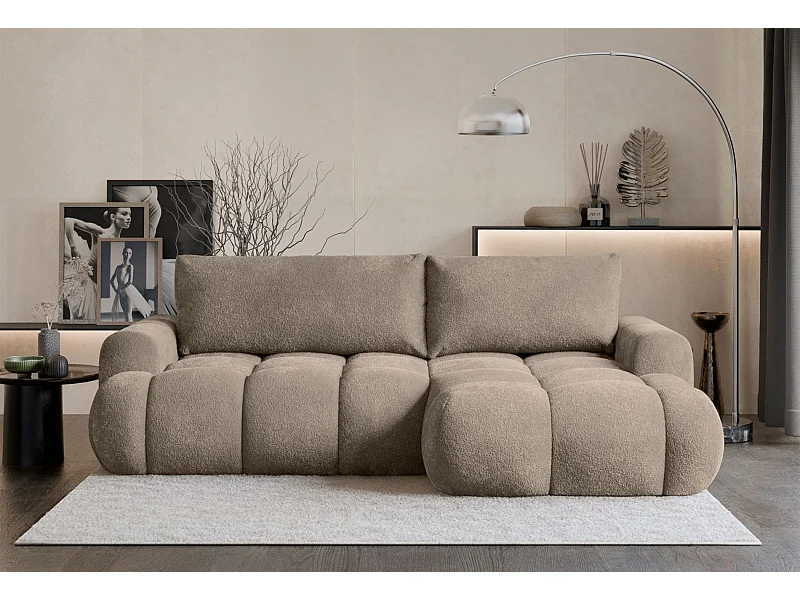 Converteerbare hoekbank - donkerbeige bouclé - rechterkant - OMBO MINI