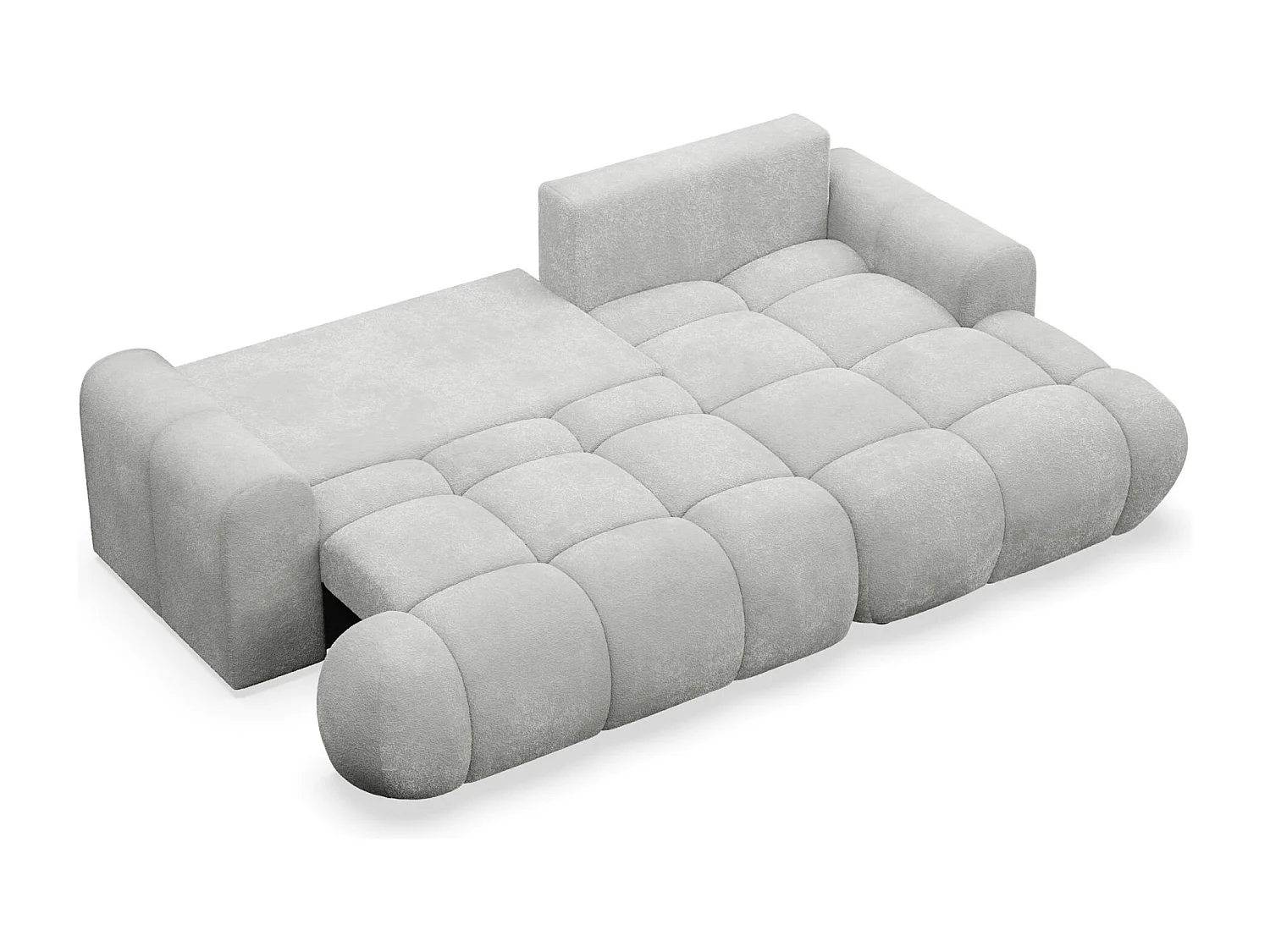 Canapé d'angle convertible - en peluche gris clair- côté droit - OMBO MINI