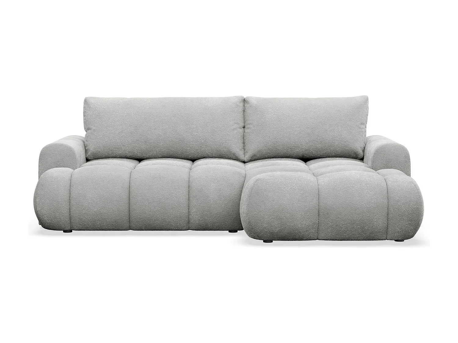 Canapé d'angle convertible - en peluche gris clair- côté droit - OMBO MINI