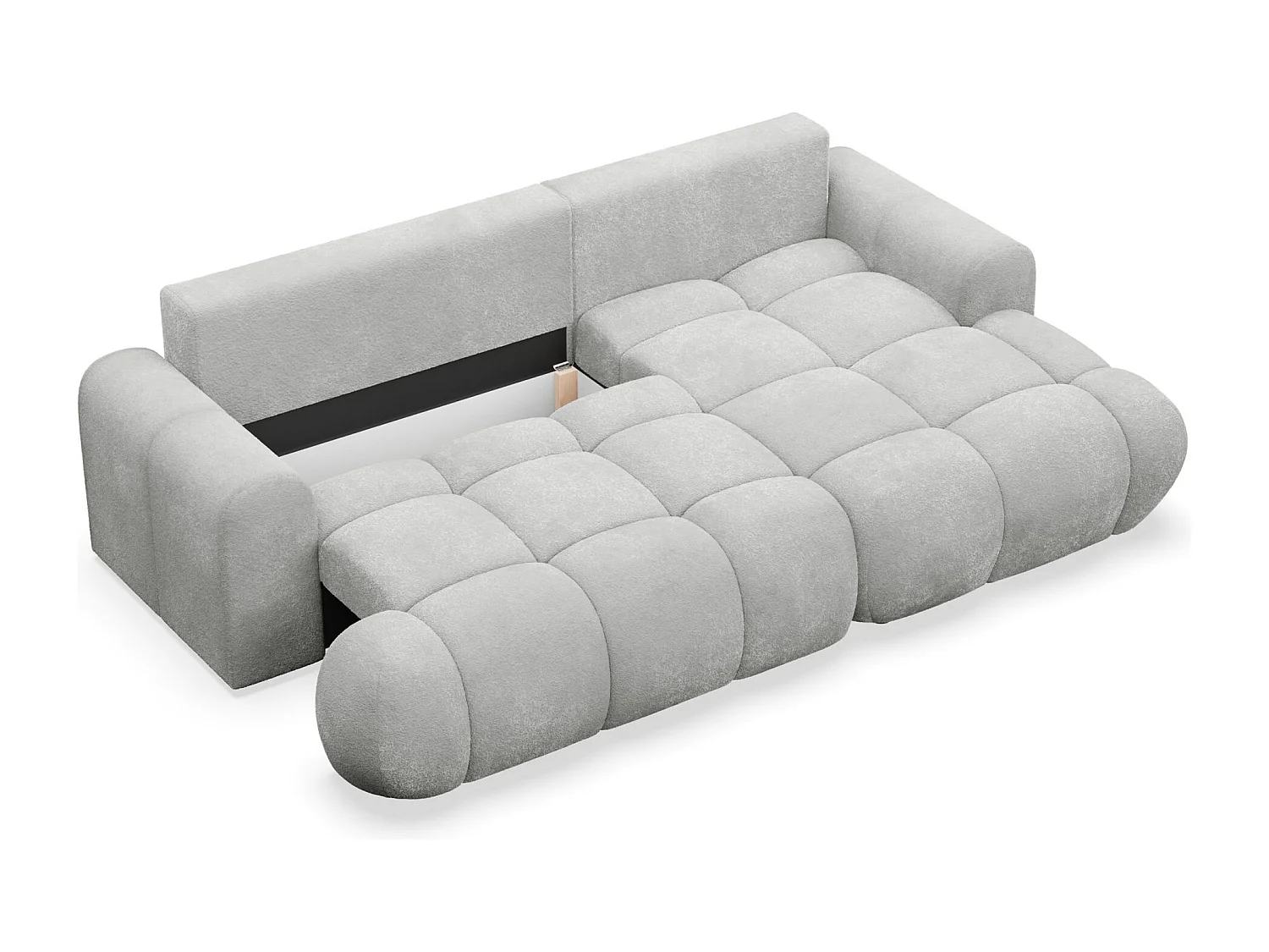 Canapé d'angle convertible - en peluche gris clair- côté droit - OMBO MINI