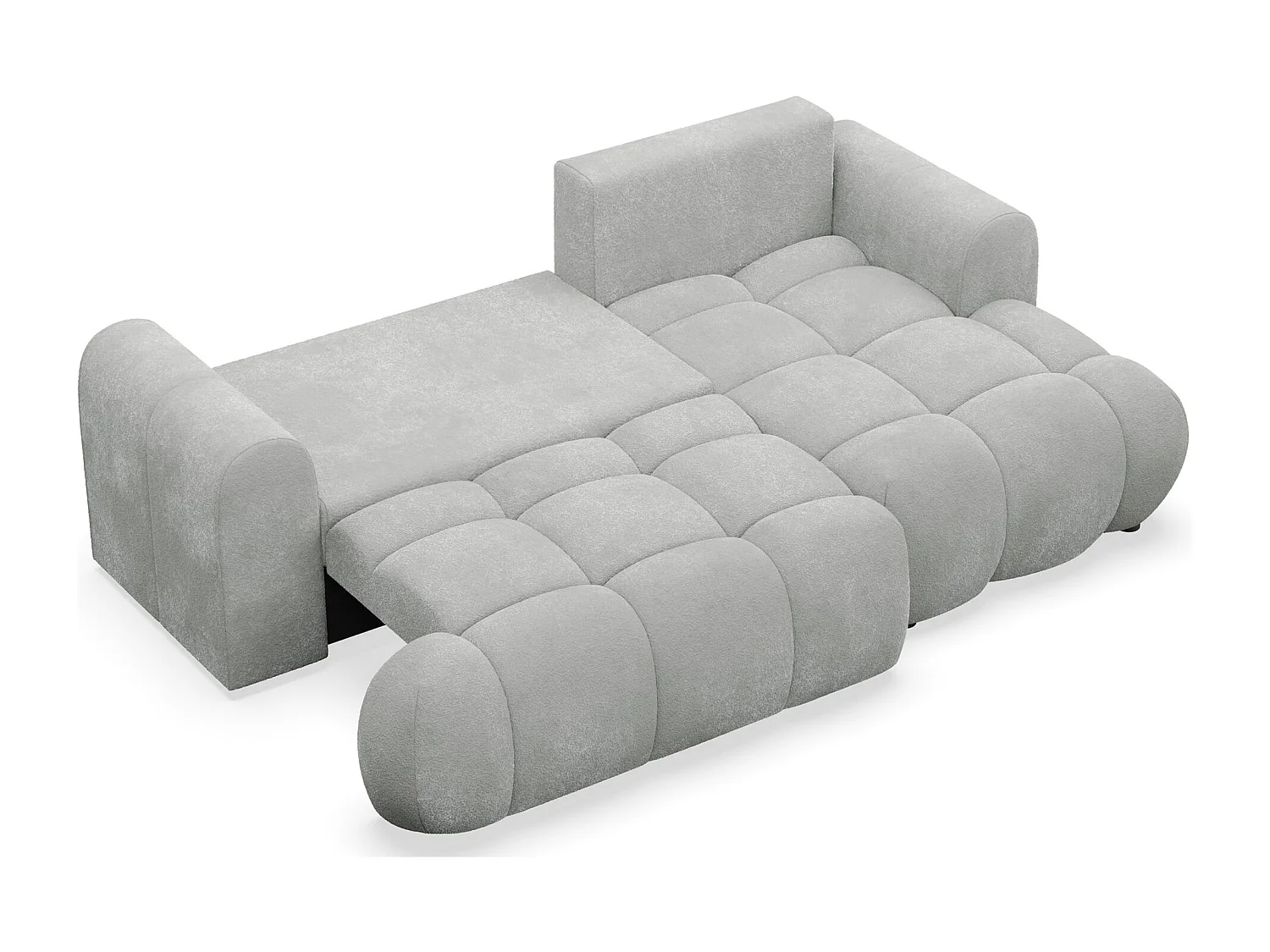 Ecksofa mit Schlaffunktion - Plüsch-Bezug - Hellgrau - rechts - OMBO MINI
