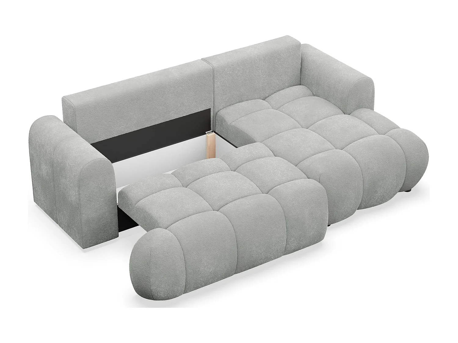 Ecksofa mit Schlaffunktion - Plüsch-Bezug - Hellgrau - rechts - OMBO MINI