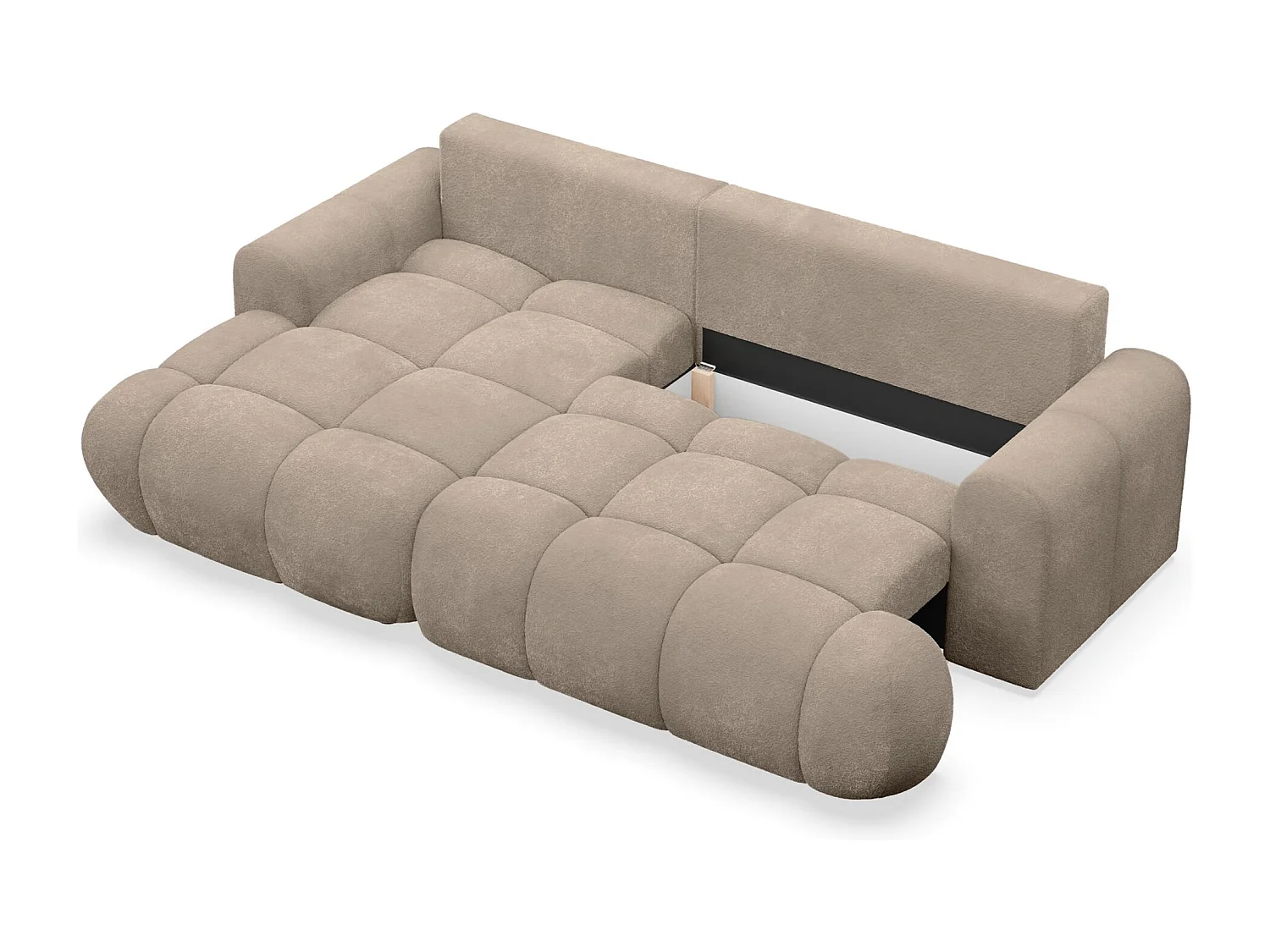 Ecksofa mit Schlaffunktion - Plüsch-Bezug - Dunkelbeige - links - OMBO MINI
