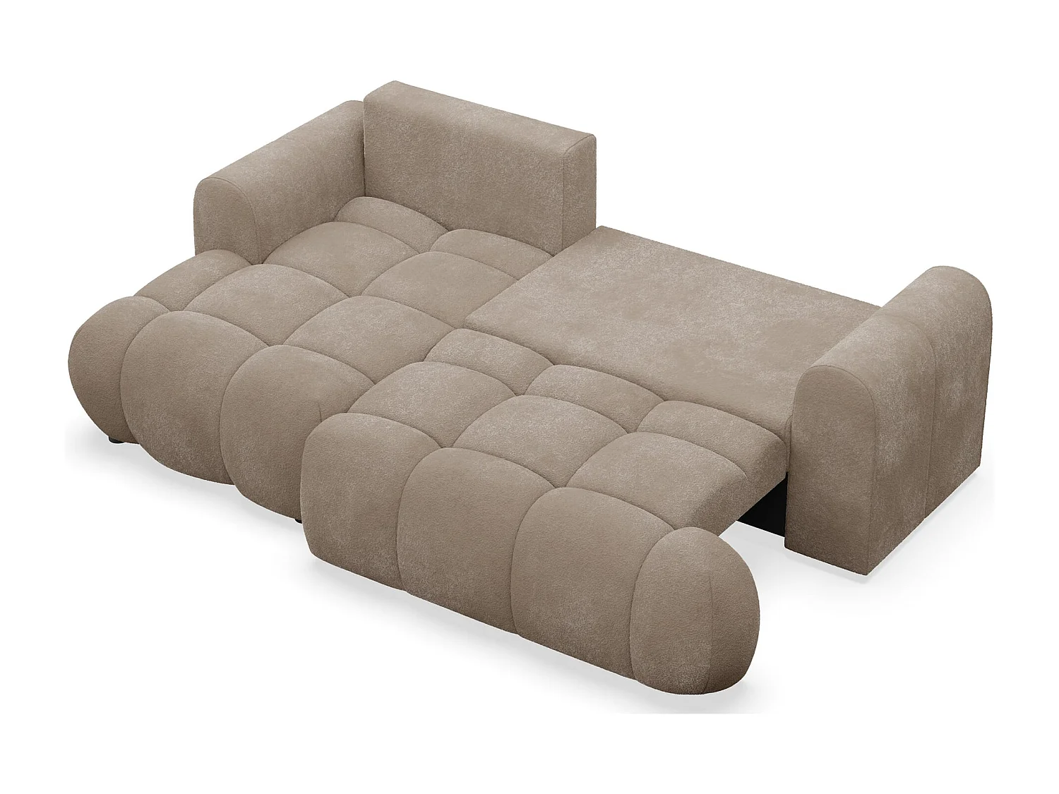 Canapé d'angle convertible - en peluche beige foncé- côté gauche - OMBO MINI