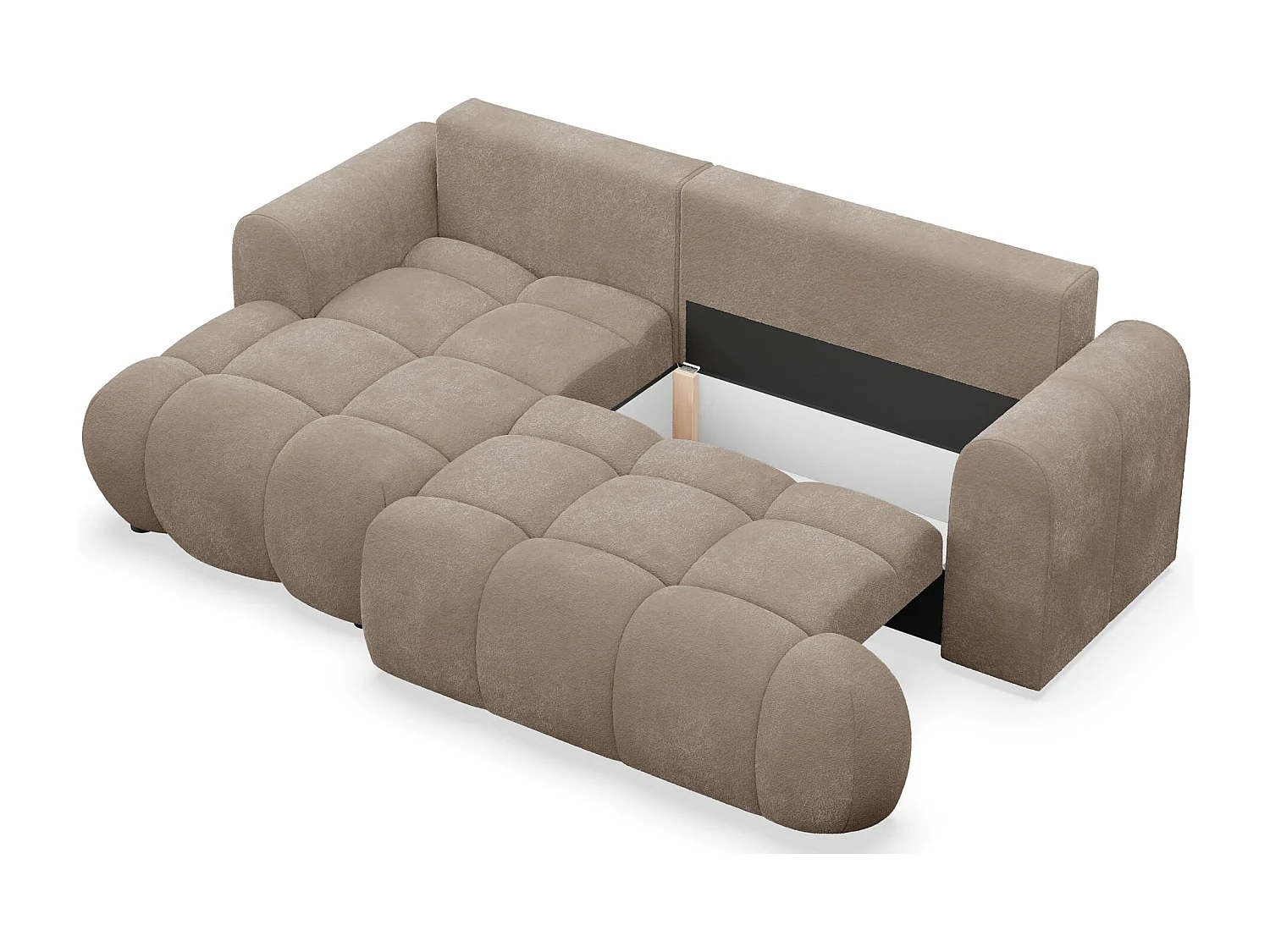Canapé d'angle convertible - en peluche beige foncé- côté gauche - OMBO MINI
