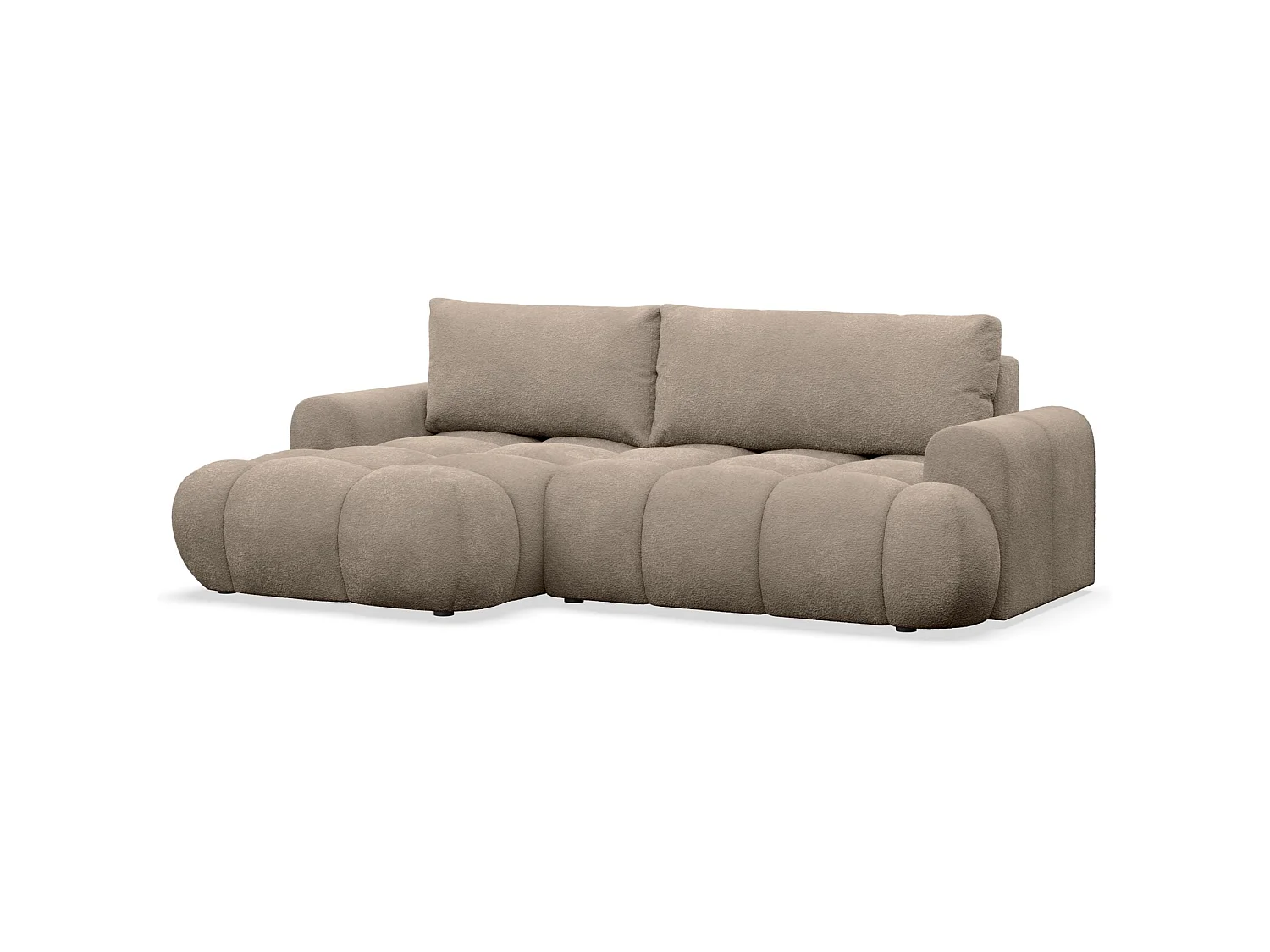Canapé d'angle convertible - en peluche beige foncé- côté gauche - OMBO MINI