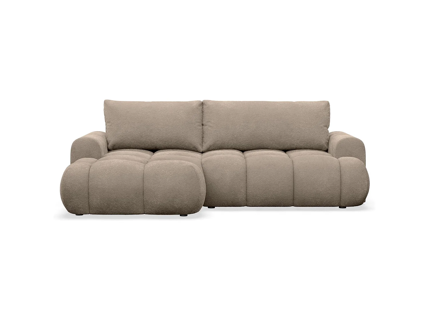 Canapé d'angle convertible - en peluche beige foncé- côté gauche - OMBO MINI