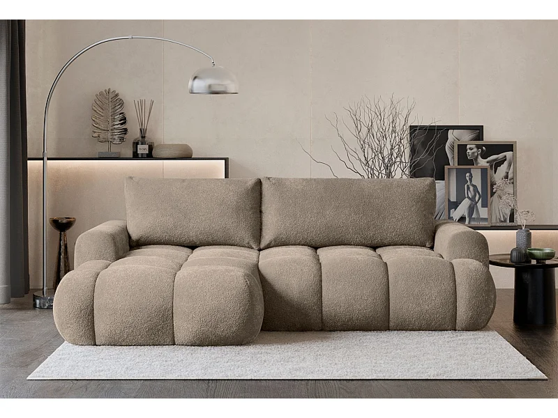 Ecksofa mit Schlaffunktion - Bouclé-Bezug - Dunkelbeige - links - OMBO MINI