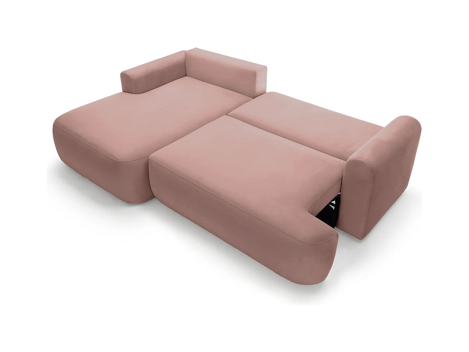 Canapé d'angle convertible -velours rose clair- côté gauche - OVO L