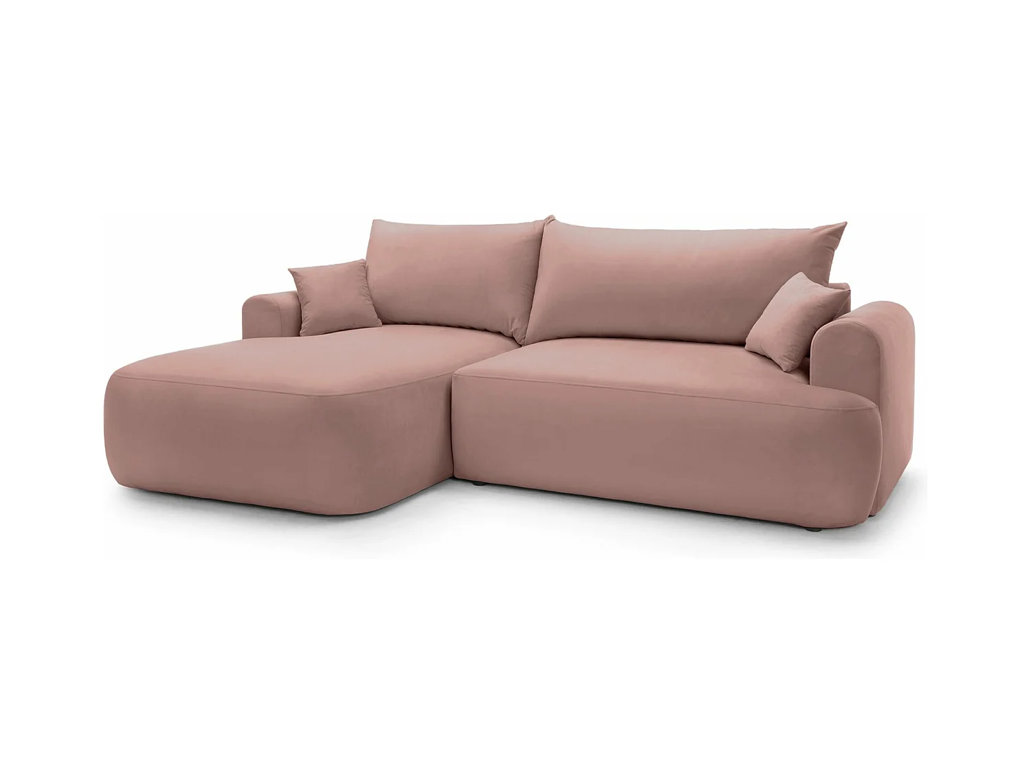 Canapé d'angle convertible -velours rose clair- côté gauche - OVO L
