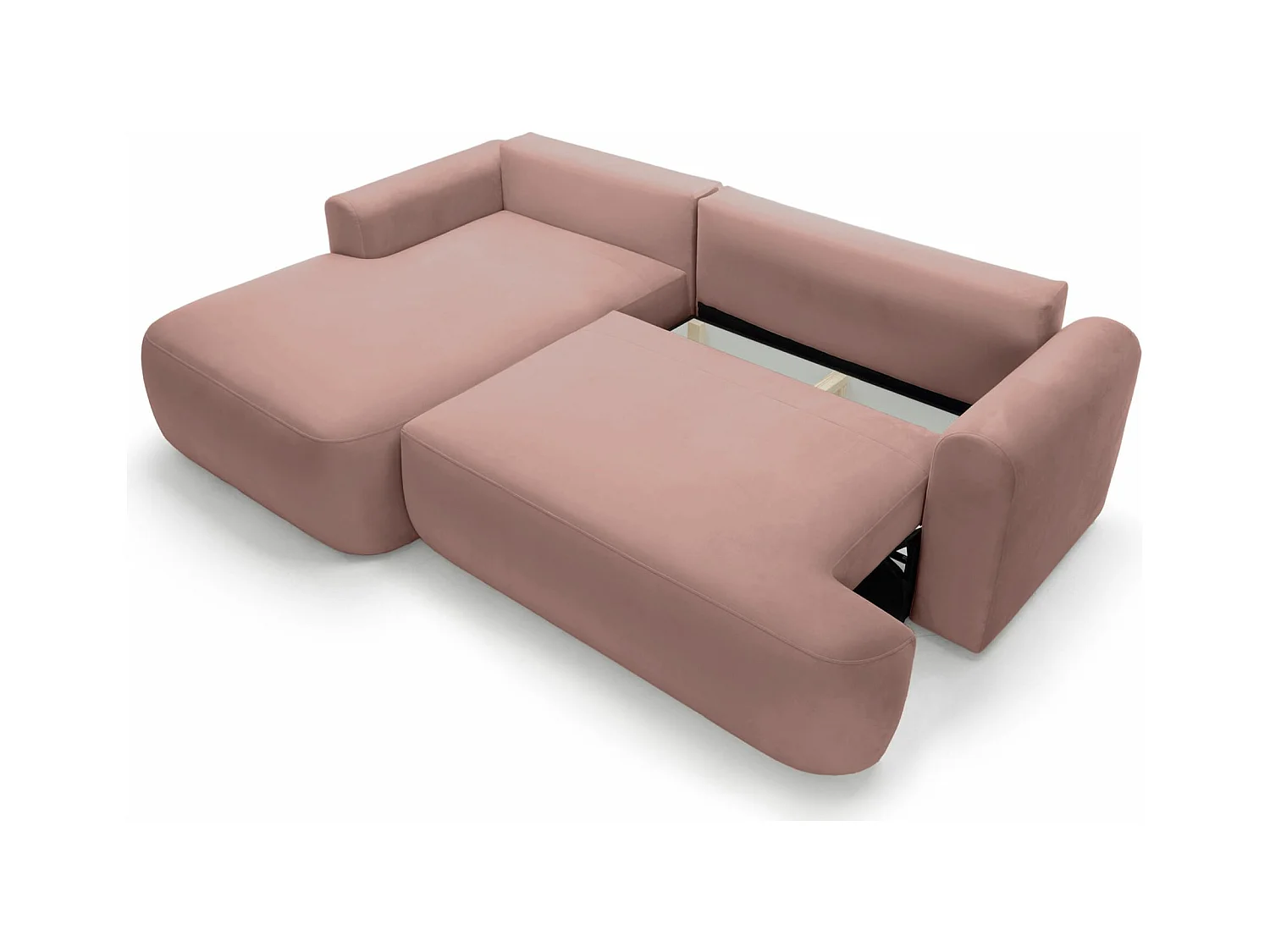 Canapé d'angle convertible -velours rose clair- côté gauche - OVO L