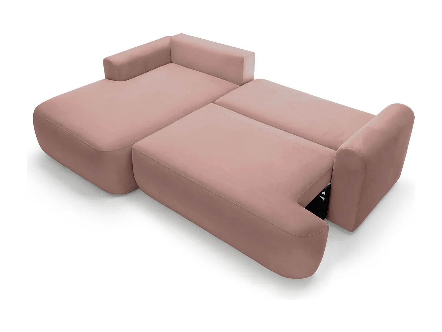 Hoekbank met slaapbank - lichtroze fluweel - linkerzijde - OVO L