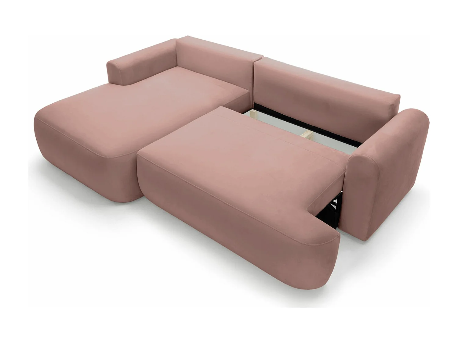 Hoekbank met slaapbank - lichtroze fluweel - linkerzijde - OVO L