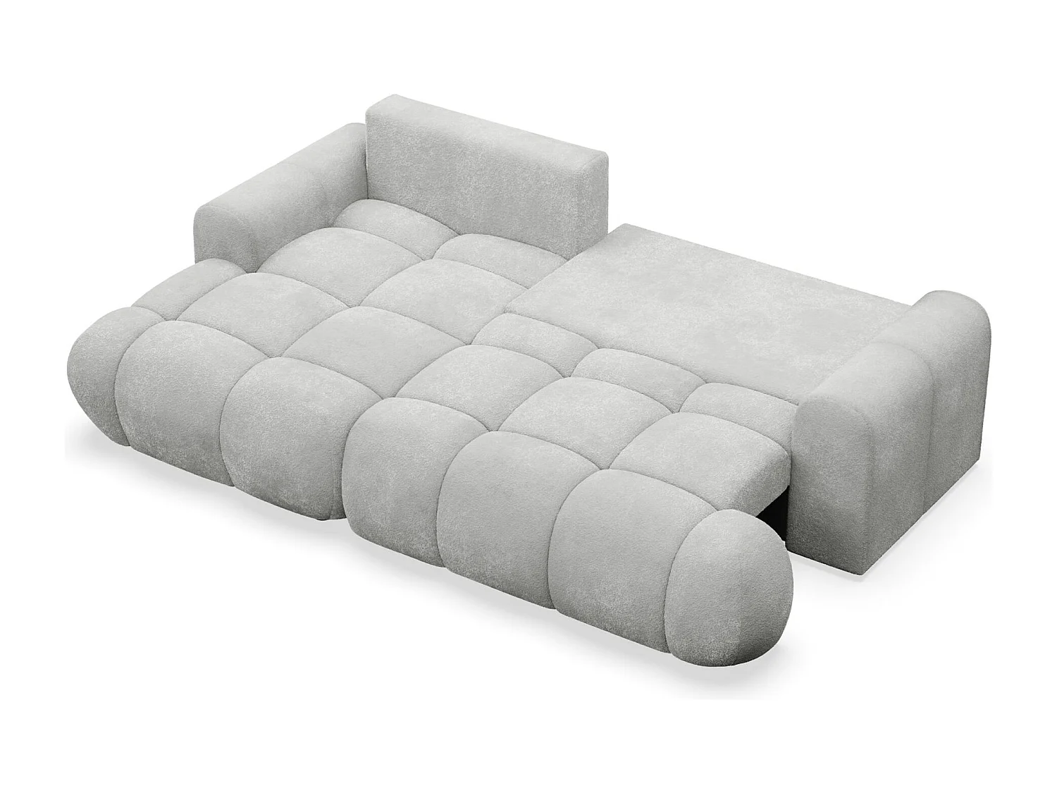 Canapé d'angle convertible - en peluche gris clair- côté gauche - OMBO MINI