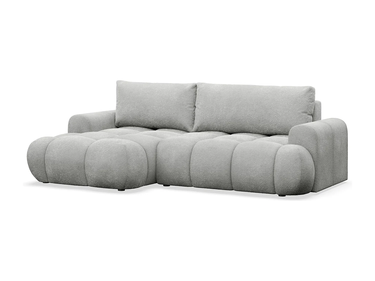 Canapé d'angle convertible - en peluche gris clair- côté gauche - OMBO MINI