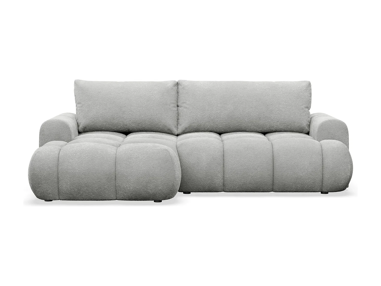 Canapé d'angle convertible - en peluche gris clair- côté gauche - OMBO MINI