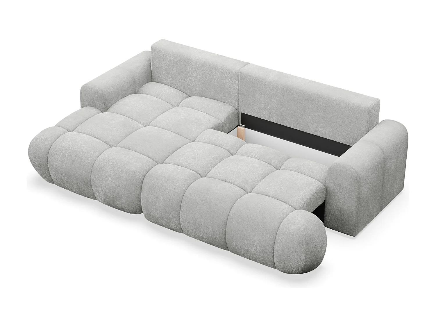 Canapé d'angle convertible - en peluche gris clair- côté gauche - OMBO MINI