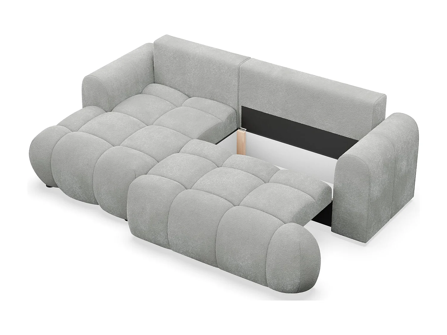 Ecksofa mit Schlaffunktion - Plüsch-Bezug - Hellgrau - links - OMBO MINI