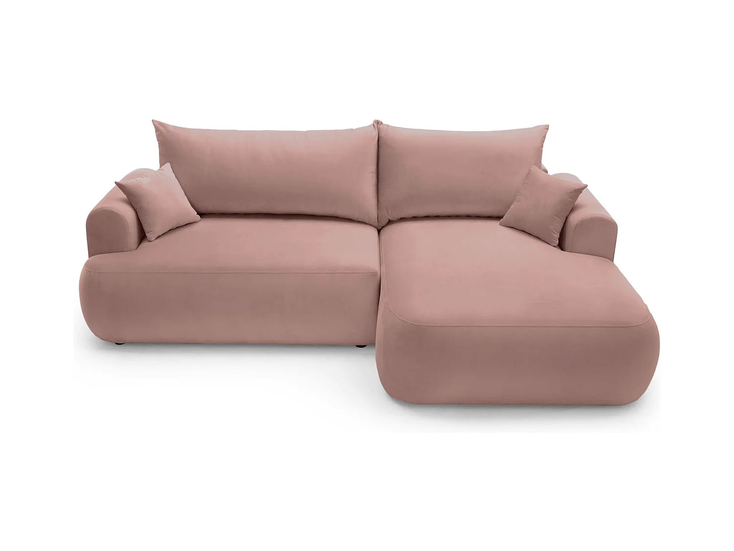 Canapé d'angle convertible -velours rose clair- côté droit - OVO L