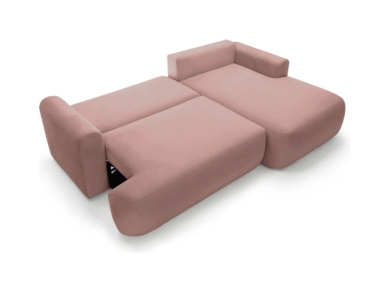 Ecksofa mit Schlaffunktion, Stauraum und Samtbezug - hellrosa- rechts - OVO