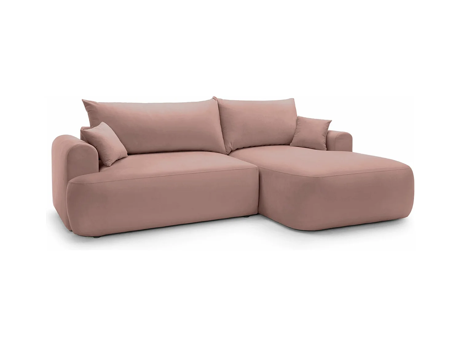Ecksofa mit Schlaffunktion, Stauraum und Samtbezug - hellrosa- rechts - OVO