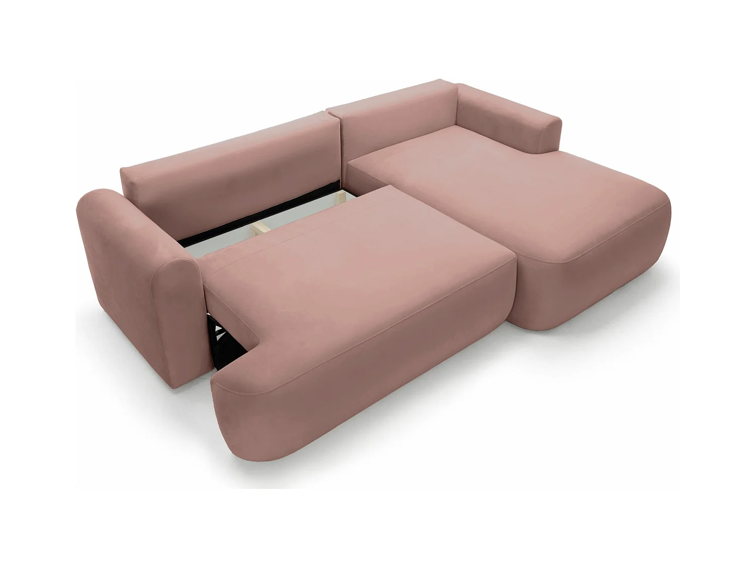 Ecksofa mit Schlaffunktion, Stauraum und Samtbezug - hellrosa- rechts - OVO