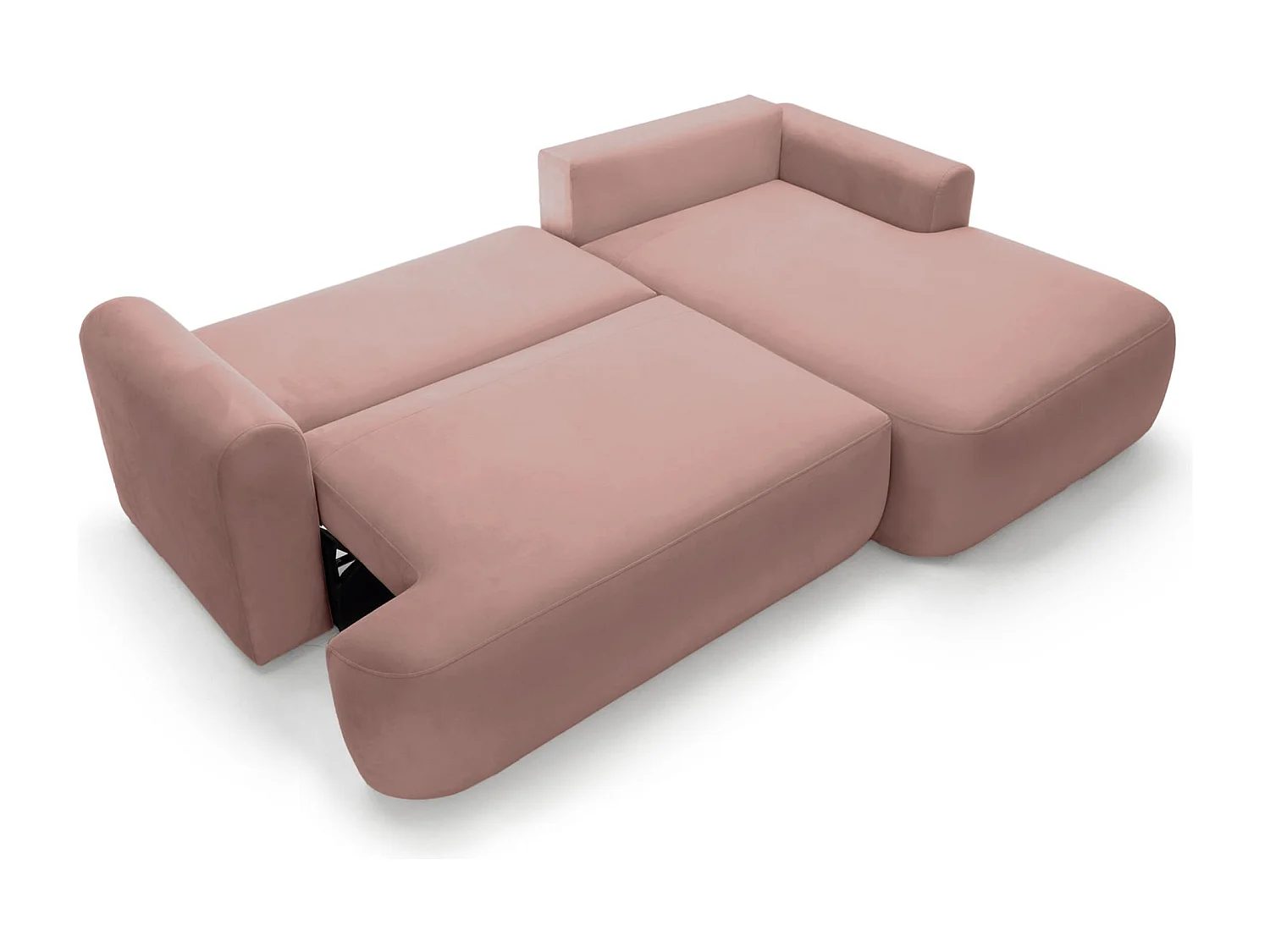 Hoekbank met slaapbank - lichtroze fluweel - rechterkant - OVO L