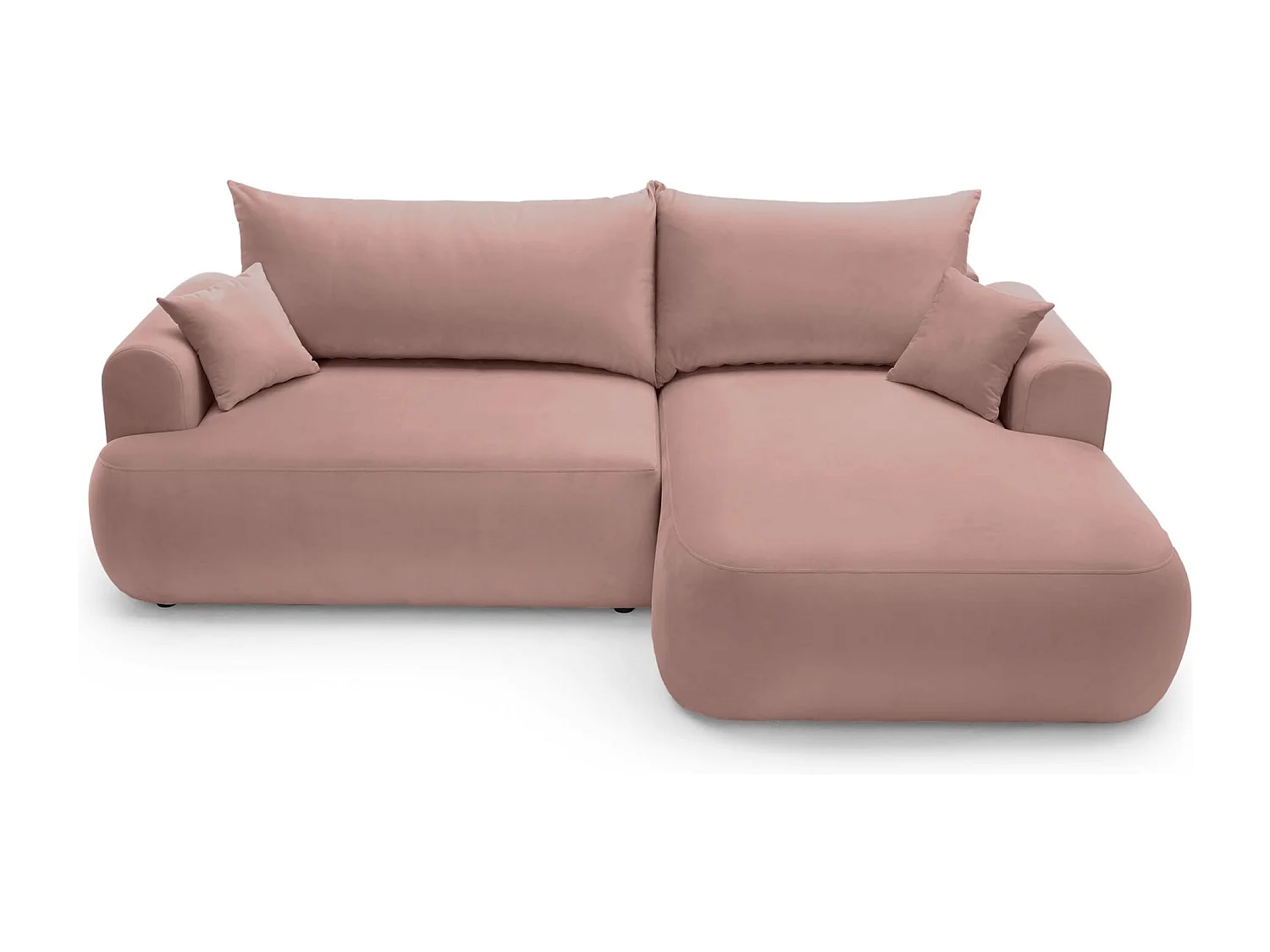 Hoekbank met slaapbank - lichtroze fluweel - rechterkant - OVO L