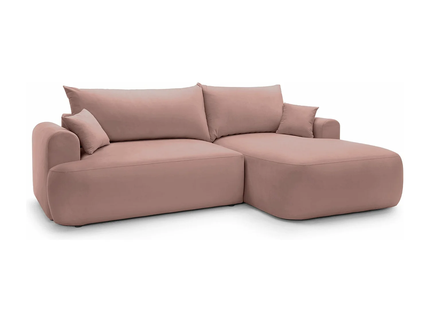 Hoekbank met slaapbank - lichtroze fluweel - rechterkant - OVO L