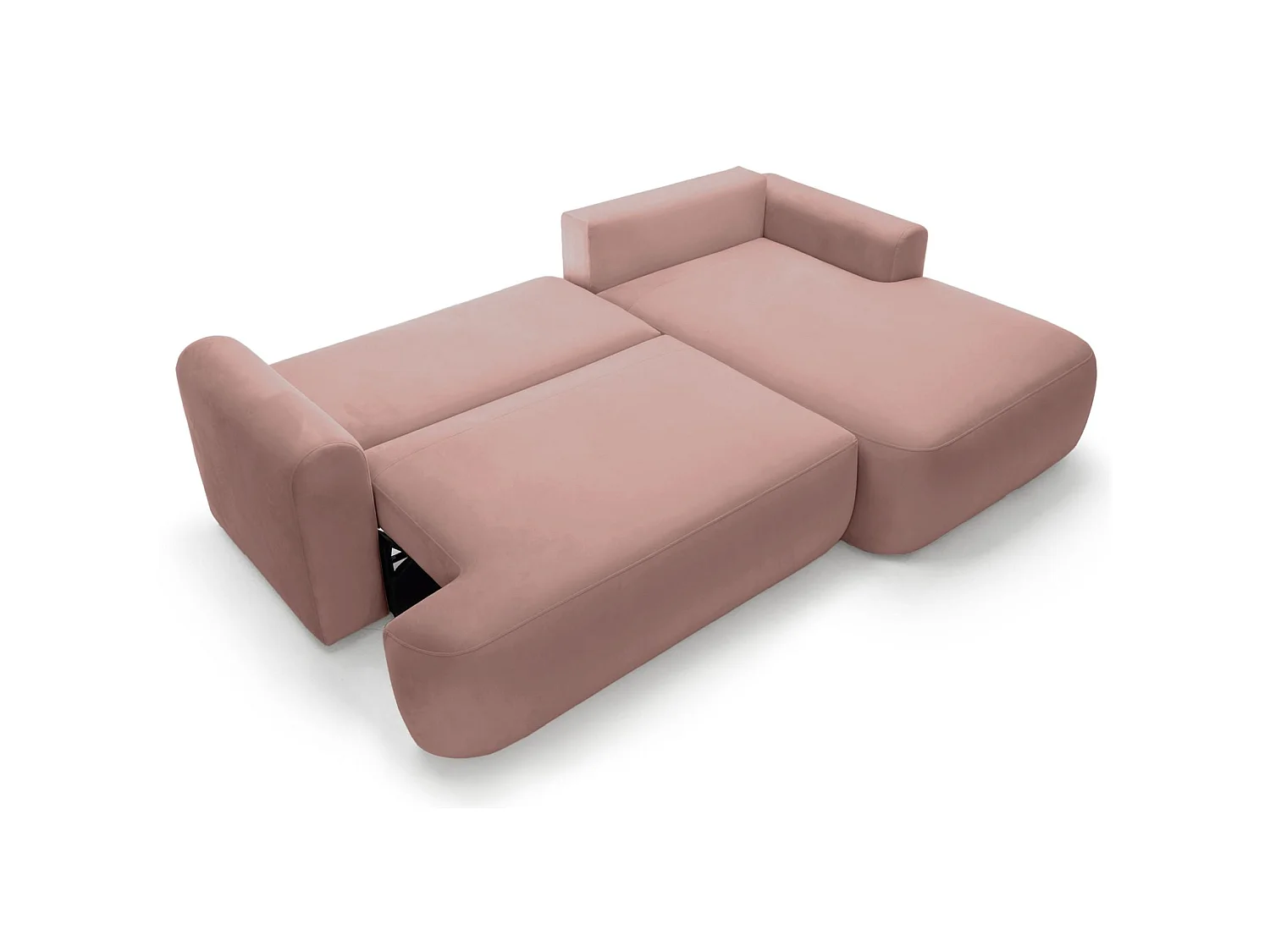Ecksofa mit Schlaffunktion, Stauraum und Samtbezug - hellrosa- rechts - OVO
