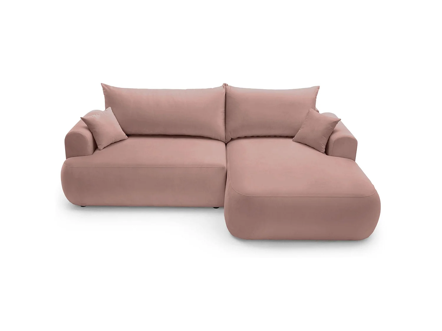 Ecksofa mit Schlaffunktion, Stauraum und Samtbezug - hellrosa- rechts - OVO