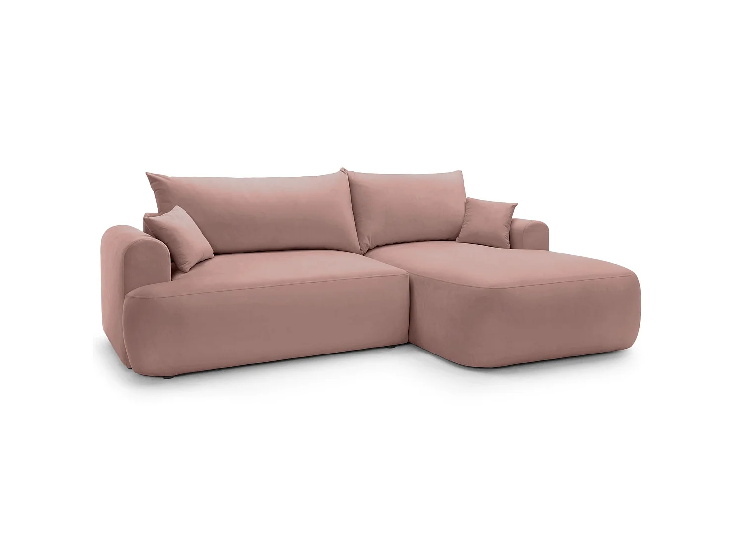 Ecksofa mit Schlaffunktion, Stauraum und Samtbezug - hellrosa- rechts - OVO