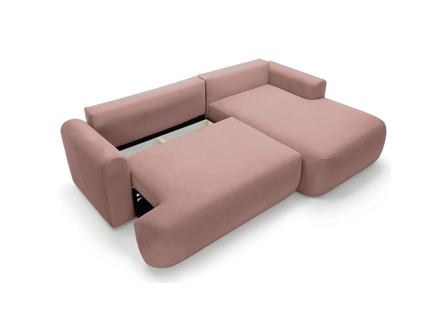 Ecksofa mit Schlaffunktion, Stauraum und Samtbezug - hellrosa- rechts - OVO