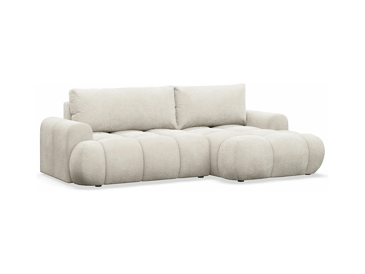 Canapé d'angle convertible - bouclé crème- côté droit - OMBO MINI