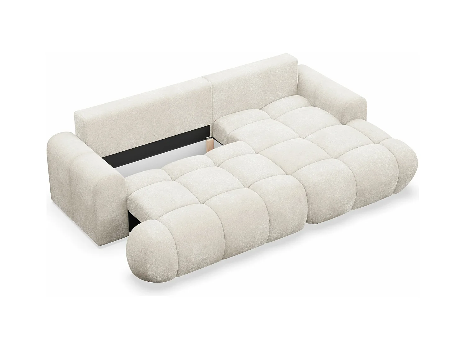 Canapé d'angle convertible - bouclé crème- côté droit - OMBO MINI