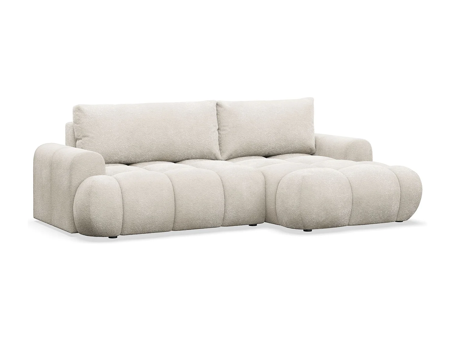 Canapé d'angle convertible - bouclé crème- côté droit - OMBO MINI